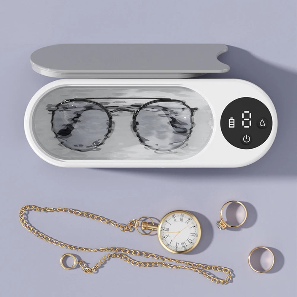Ultrasonic Jewelry Cleaner Machine Portable Glasses Cleaner Eyeglass Washing Tool USB Rechargeable for Retainer Eyeglass Watches