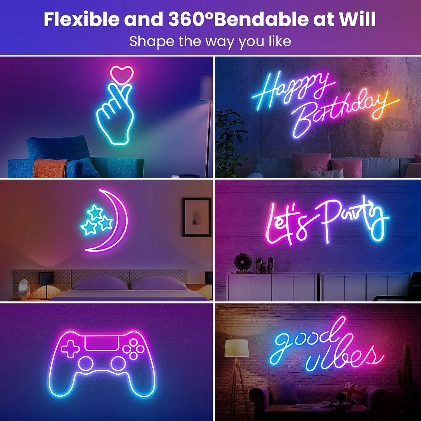 LED Neon Strip Light ,3/5m Smart LED WIFI APP RGB ,16Colors, DIY Light Waterproof Flexible Light Strip Work With Alexa