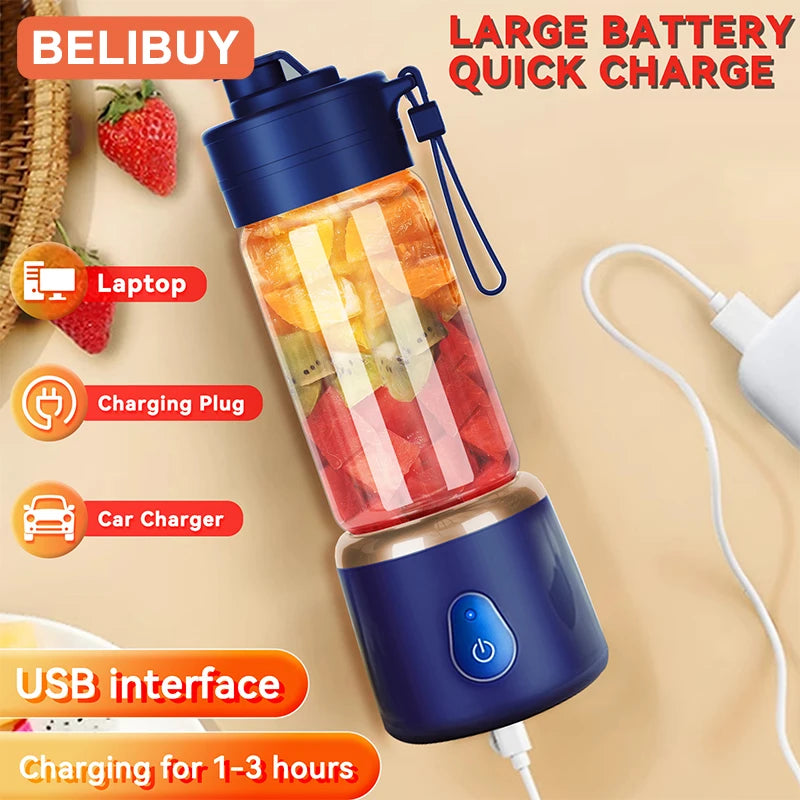 BELIBUY 450ML Electric Juicer Cup 2 Cups For Travel Portable Juicer Mixer Usb Charge Fresh Fruit Juice Personal Blender Smoothie