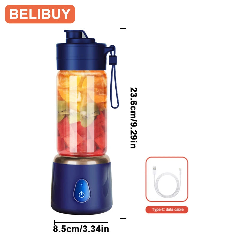 BELIBUY 450ML Electric Juicer Cup 2 Cups For Travel Portable Juicer Mixer Usb Charge Fresh Fruit Juice Personal Blender Smoothie