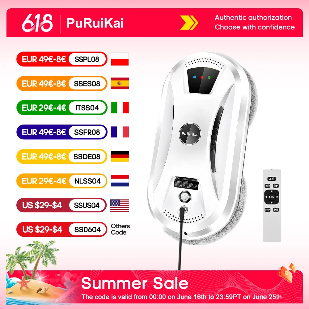 PuRuiKai Ultra thin Robot vacuum cleaner window cleaning robot window electric glass limpiacristales remote control for home