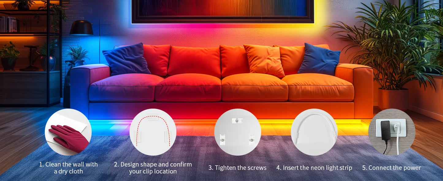 LED Neon RGBIC Lights 8M 16M 72Leds/m LED Lights with RF Remote Bluetooth Flexible Waterproof Music Sync DIY Design Lights Decor