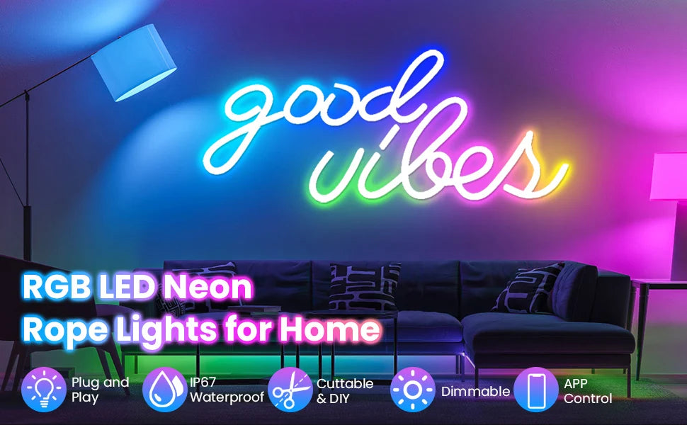 LED Neon Strip Light ,3/5m Smart LED WIFI APP RGB ,16Colors, DIY Light Waterproof Flexible Light Strip Work With Alexa