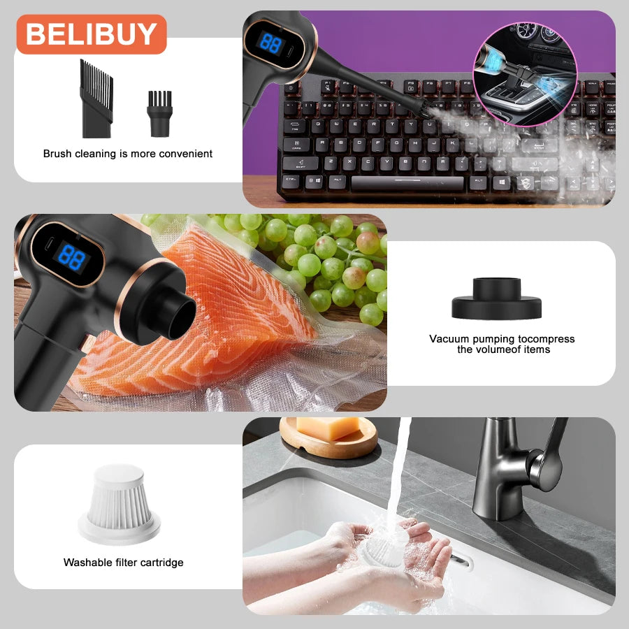 BELIBUY Wireless Car Vacuum Cleaner Home Appliance Sofa Office High-Power Household Cleaning Machine Mini Vacuum Carpet Cleaner