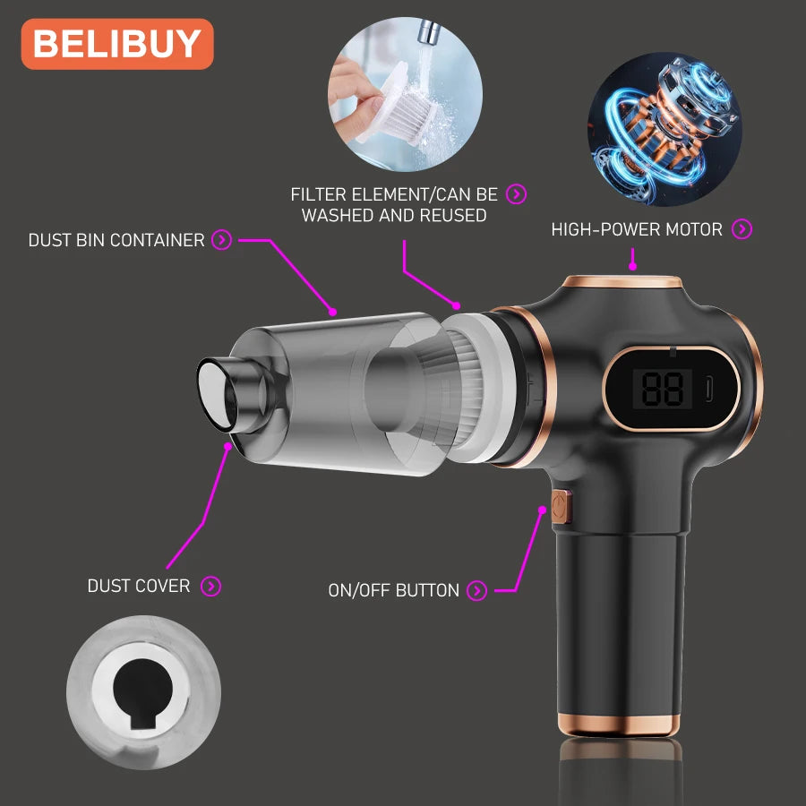 BELIBUY Wireless Car Vacuum Cleaner Home Appliance Sofa Office High-Power Household Cleaning Machine Mini Vacuum Carpet Cleaner
