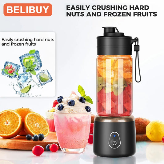 BELIBUY 450ML Electric Juicer Cup 2 Cups For Travel Portable Juicer Mixer Usb Charge Fresh Fruit Juice Personal Blender Smoothie