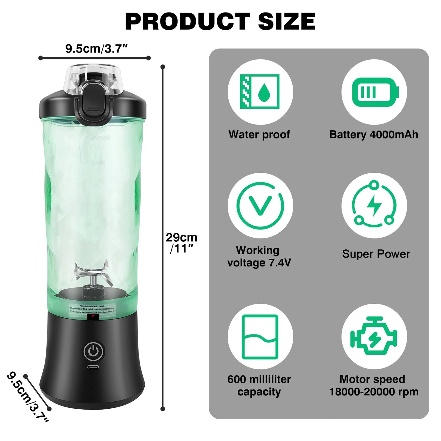 Professional 2 In 1 Portable Blender 600ML Electric Juicer Fruit Mixers USB Rechargeable Smoothie Mini Blender Personal Juicer