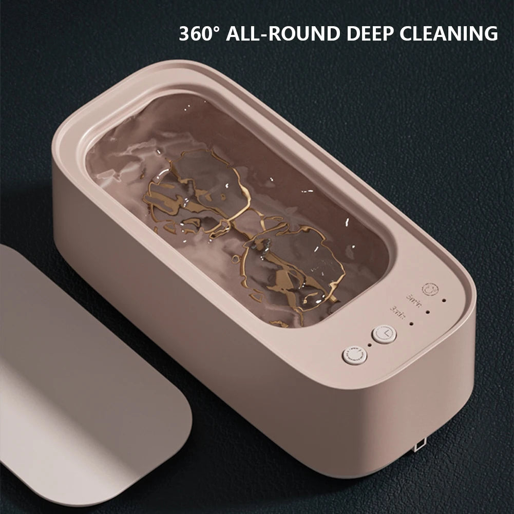 Portable Ultrasonic Cleaning Machine 45KHZ High Frequency Vibration Cleaner 360° Timing Washing for Jewelry/Eyeglass/Makeup Tool