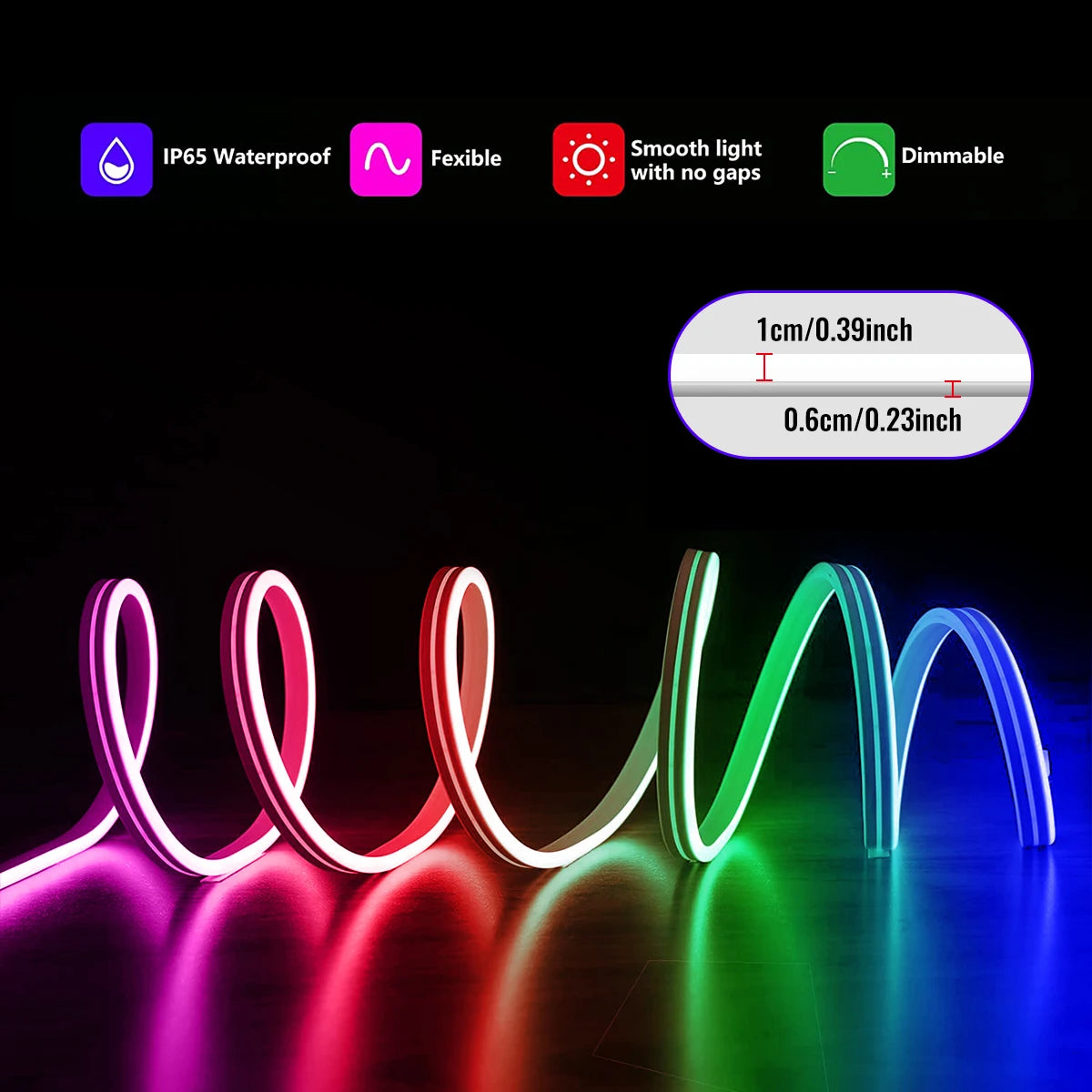 LED Neon Strip Light ,3/5m Smart LED WIFI APP RGB ,16Colors, DIY Light Waterproof Flexible Light Strip Work With Alexa