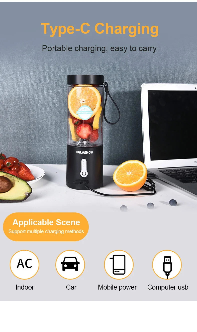 530ML Electric Juicer Portable Smoothie Blender USB Rechargeable Multifunction Fruit Mixer Machine Mini Juicer Maker Blender Cup