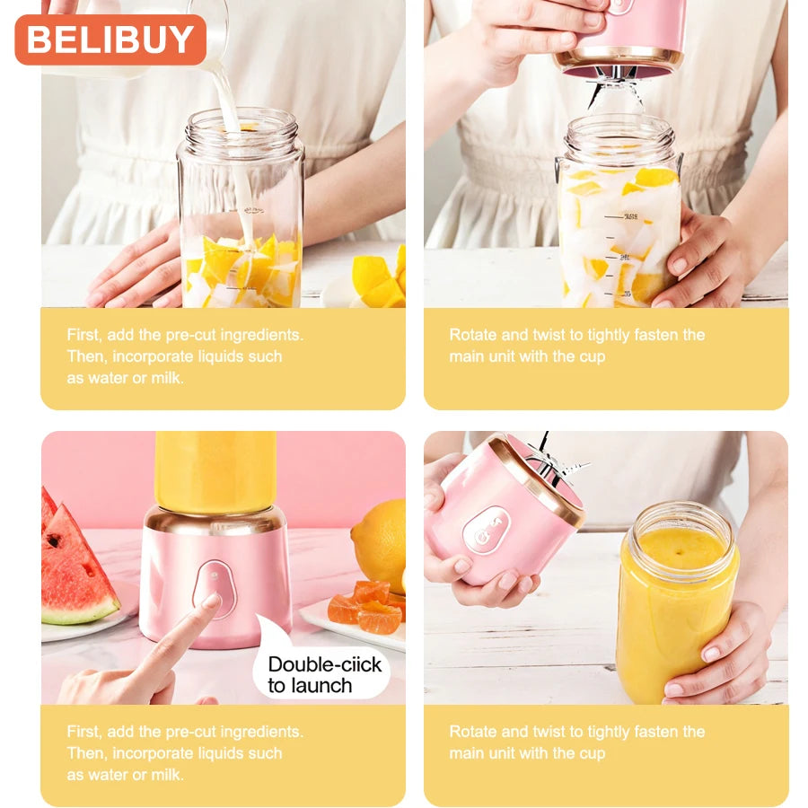 400ml Portable Juicer Blender  Electric Fruit Juicer USB Charging Lemon Orange Fruit Juicing Cup Smoothie Blender Machine